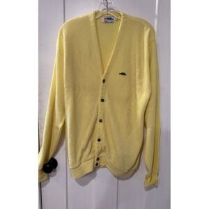 Vintage Sears Dragon Cardigan Sweater Mens XL Tall Yellow Button Front V-Neck